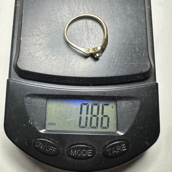 VTG 10K Yellow Gold Blue Sapphire Solitaire Bypass‎ Ring Band Baby Baptism Gift - Picture 5 of 6